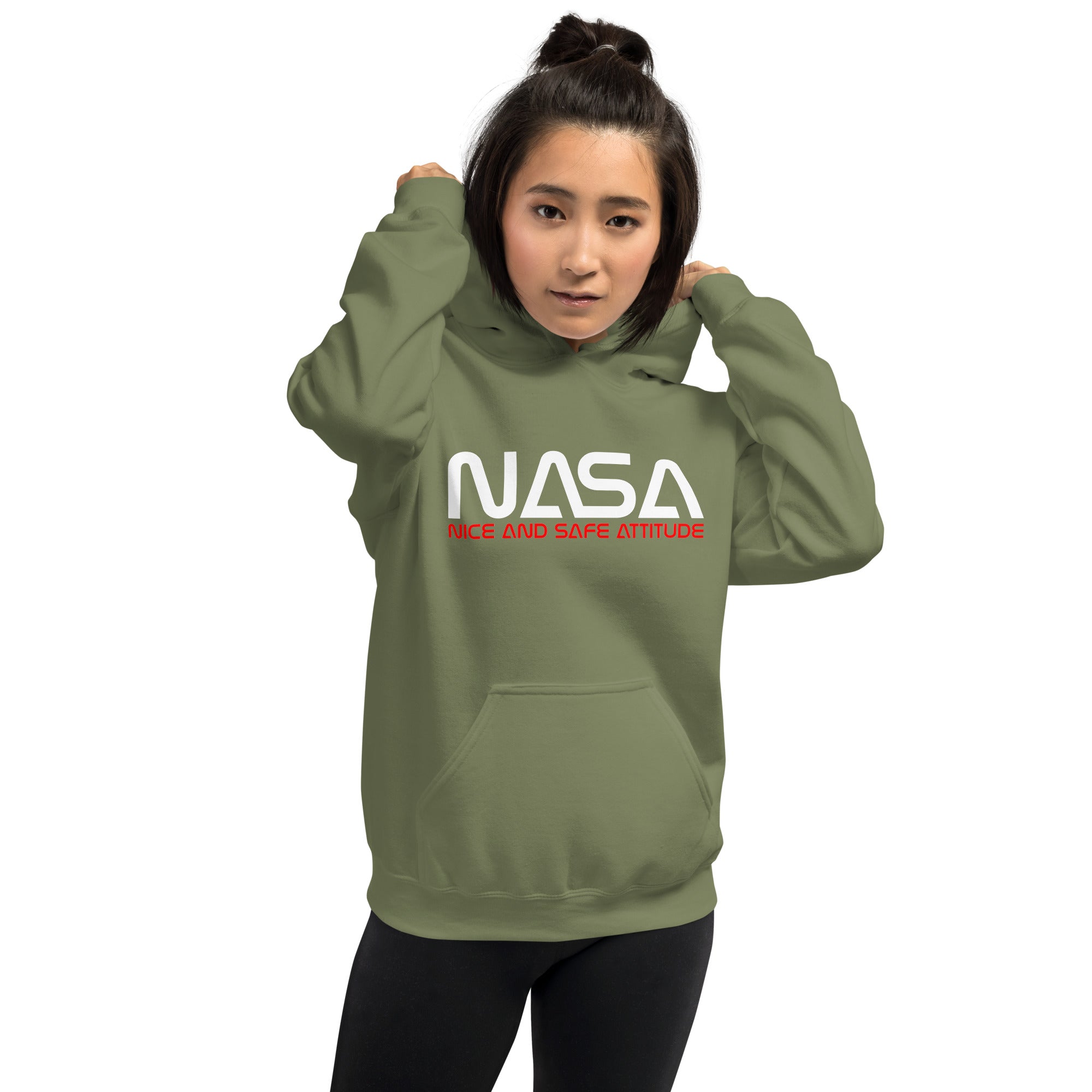 NASA Nice and Safe Attitude Unisex Hoodie White Red logo DJFatController